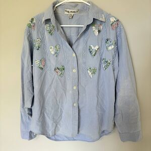 Vintage Jane Ashley Women's Long Sleeve Button Down Dainty Embroidered Shirt